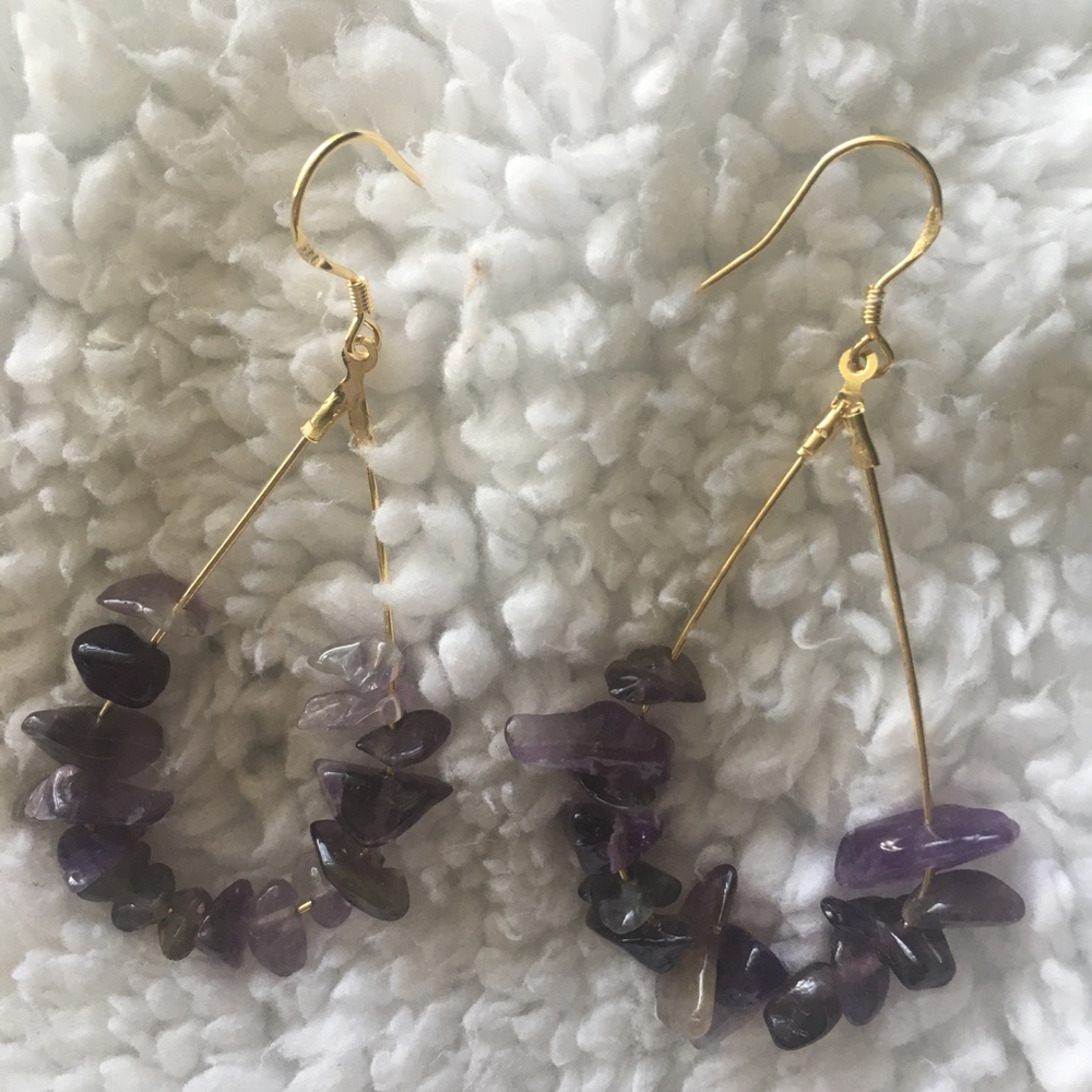 Minimal Amethyst Teardrop 925 Stamped Earrings - Picture 7 of 8
